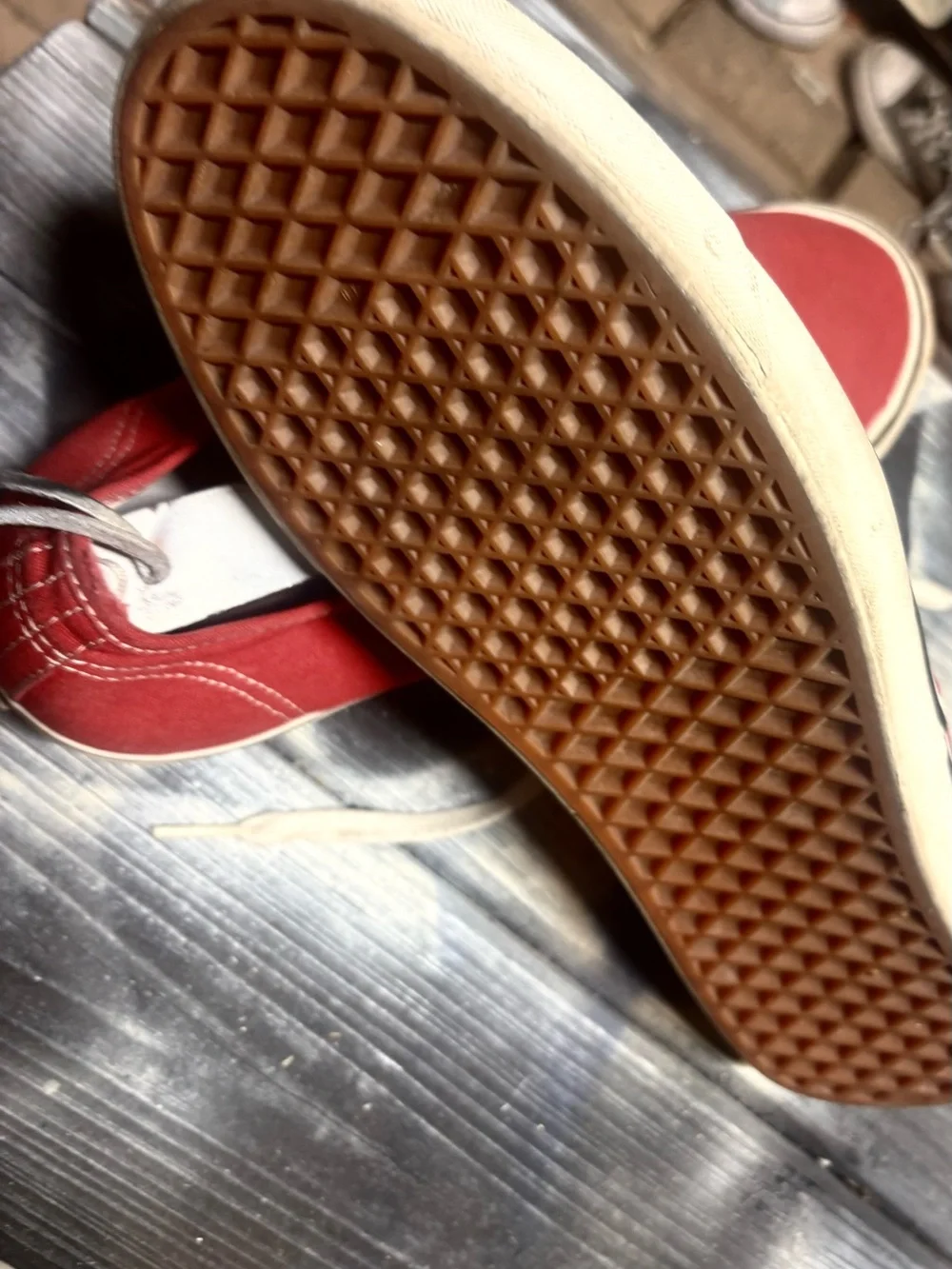 Red Vans sneakers with white laces and black trim size 13 good condition